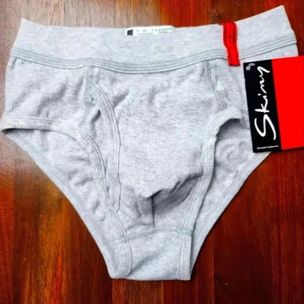 NWT Skiny slip briefs in Heather gray vintage w/ fly 100% cotton Large